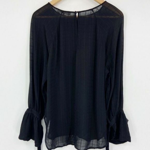 FRAME Tie Cuff Bell Sleeve sheer Windowpane Blouse- Size S - Picture 1 of 11